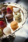 Assorted macaroons on a silver tray