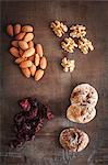 Dried fruit, almonds and walnuts