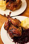 Roast pheasant with red cabbage and mashed potato