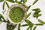 Freshly shelled peas in a colander