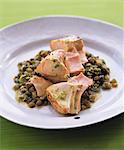 Fried salmon with lentils