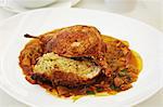 Stuffed spring chicken with chanterelle mushrooms