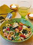 Pappardelle with seafood, tomatoes and basil