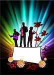 Live Music Band on Abstract Tropical Frame with Spectrum  Original Illustration