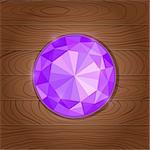 Shiny Purple Gemstone Icon on Wooden Background