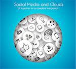 Social Media and Cloud concept background with a lot of icons for seo, advertising banners, cover materials or branding brochures