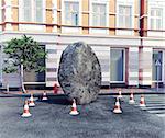 meteorite fell on a city street. 3d concept