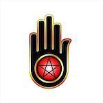 Hand with a Pentacle-Symbolizes both violence and non violence