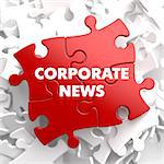 Corporate News on Red Puzzle on White Background.