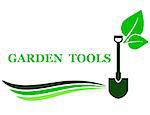 garden tool background with shovel and green leaf