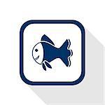 square blue icon fish with long shadow