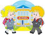 Schoolgirl and schoolboy walking to school