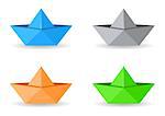 Set of four vector paper origami boats isolated