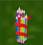 Illustration set colorful pencils with ribbon - vector