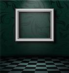 Illustration picture frame in dark empty interior - vector