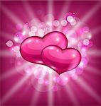 Illustration Valentine's shimmering background with beautiful hearts - vector
