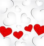 Illustration cute background for Valentine's day with paper hearts - vector