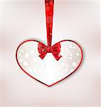 Illustration card heart shaped with silk bow for Valentine Day - vector