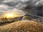 Beautiful sunrise in the autumn mountains of Crimea