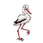 Vector illustration of stork in cartoon style on transparent background
