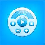 Vector media player interface on blue colored background