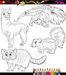 Coloring Book or Page Cartoon Illustration of Black and White Animals Chatacters for Children