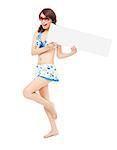pretty sunshine girl standing and holding a board