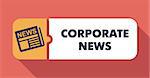 Corporate News Button in Flat Design with Long Shadows on Scarlet Background.