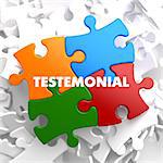 Testimonial on Multicolor Puzzle on White Background.