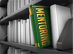 Mentoring  - Green Book on the Black Bookshelf between white ones. Educational Concept.