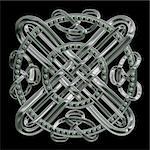 Silver Celtic knot with emeralds isolated on a black background