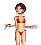 Digitally rendered image of a fashion girl in red bikini.