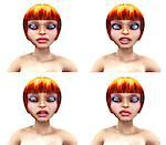 3d render of red haired girl over white.