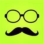 Black Glasses Frame with Moustach Isolated on Green Background. Flat Design