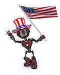 3D Render of an Android celebrating 4th july