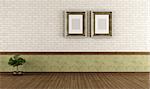 Empty vintage room with brick wall and blank frame - rendering