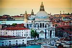 Beautiful view on Grand canal and Basilica Santa Maria della Salute in sunset