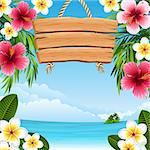 Vector illustration - tropical landscape with flowers