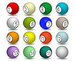 billiard balls of different colors with numbers on white background