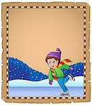 Parchment with boy skating on ice - eps10 vector illustration.