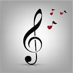 I love music concept, treble clef and heart-shaped music notes