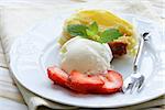 traditional apple strudel with raisins, served with a scoop of ice cream