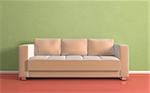 Beige modern sofa on green background.3d rendered.