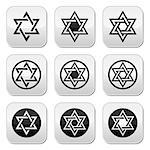 Judaic, Jewish religious symbol - David star vector, icons set