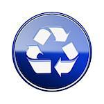 Recycling symbol glossy icon blue, isolated on white background