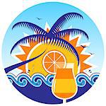 vector cocktail on the beach in round isolated on white background, Adobe Illustrator 8 format