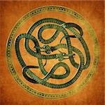 Green Serpent Celtic Knot on an old parchment document