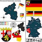 Vector map of state Rhineland-Palatinate with coat of arms and location on Germany map