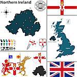 Vector map of Northern Ireland with coat of arms and location on United Kingdom map