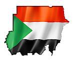 Sudan flag map, three dimensional render, isolated on white